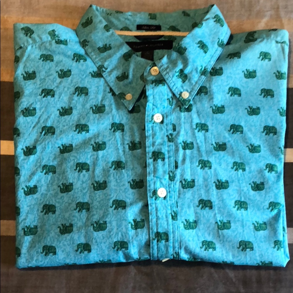 Tommy Hilfiger Elephant Dress Shirt, (XL SLIM FIT)